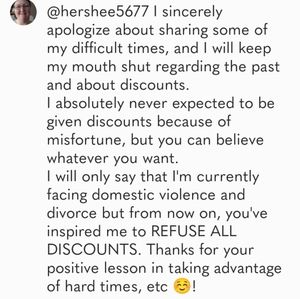 I will no longer ask anybody for discounts, for ANY REASON WHATSOEVER!